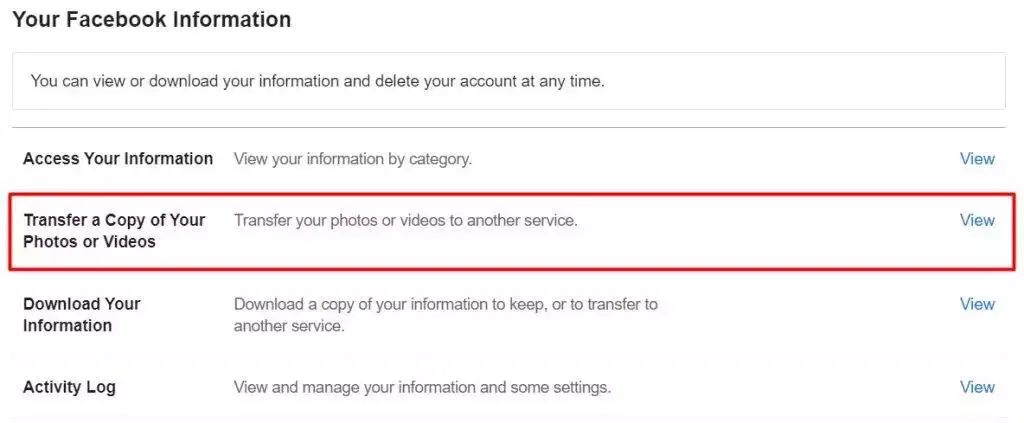 Transfer Facebook photos and videos to google photos