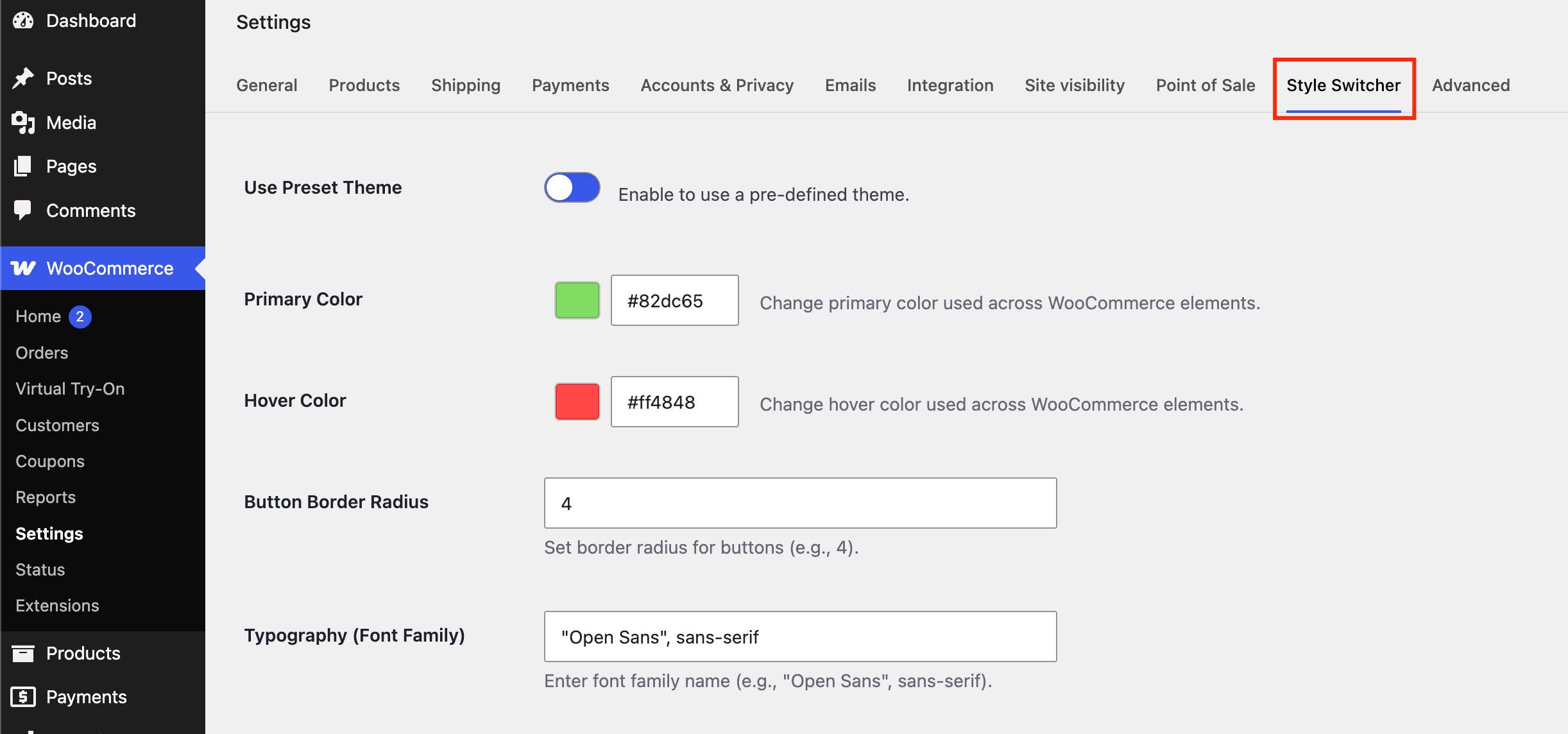 Dewebkiller Store Style Customizer for WooCommerce